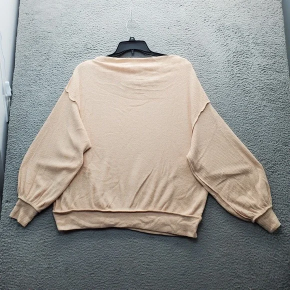 We The‎ Free Sweatshirt Womens Small Tan Ribbed Cuff & Hem Boat Neck Pullover - Picture 2 of 8